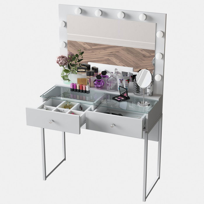 Hanah Home Mesa de Maquillaje con 10 focos, Blanca Hanah Home Mesa de Maquillaje con 10 focos, Blanca
